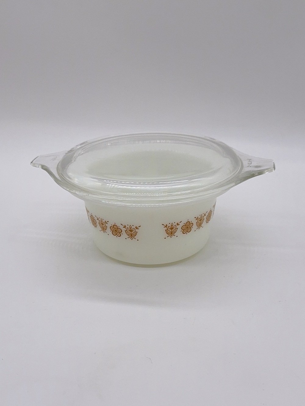 Vintage Pyrex Butterfly Gold Butter Tub Bowl with Lid MCM Milk Glass mini